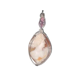 Hand Wrapped Sterling Italian Cameo with Facet Moissinite Pendant